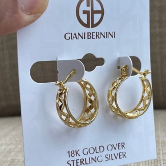 Giani Bernini Earrings 18k Gold Plated over Sterling Silver Hoops Lever Back - Picture 11 of 12